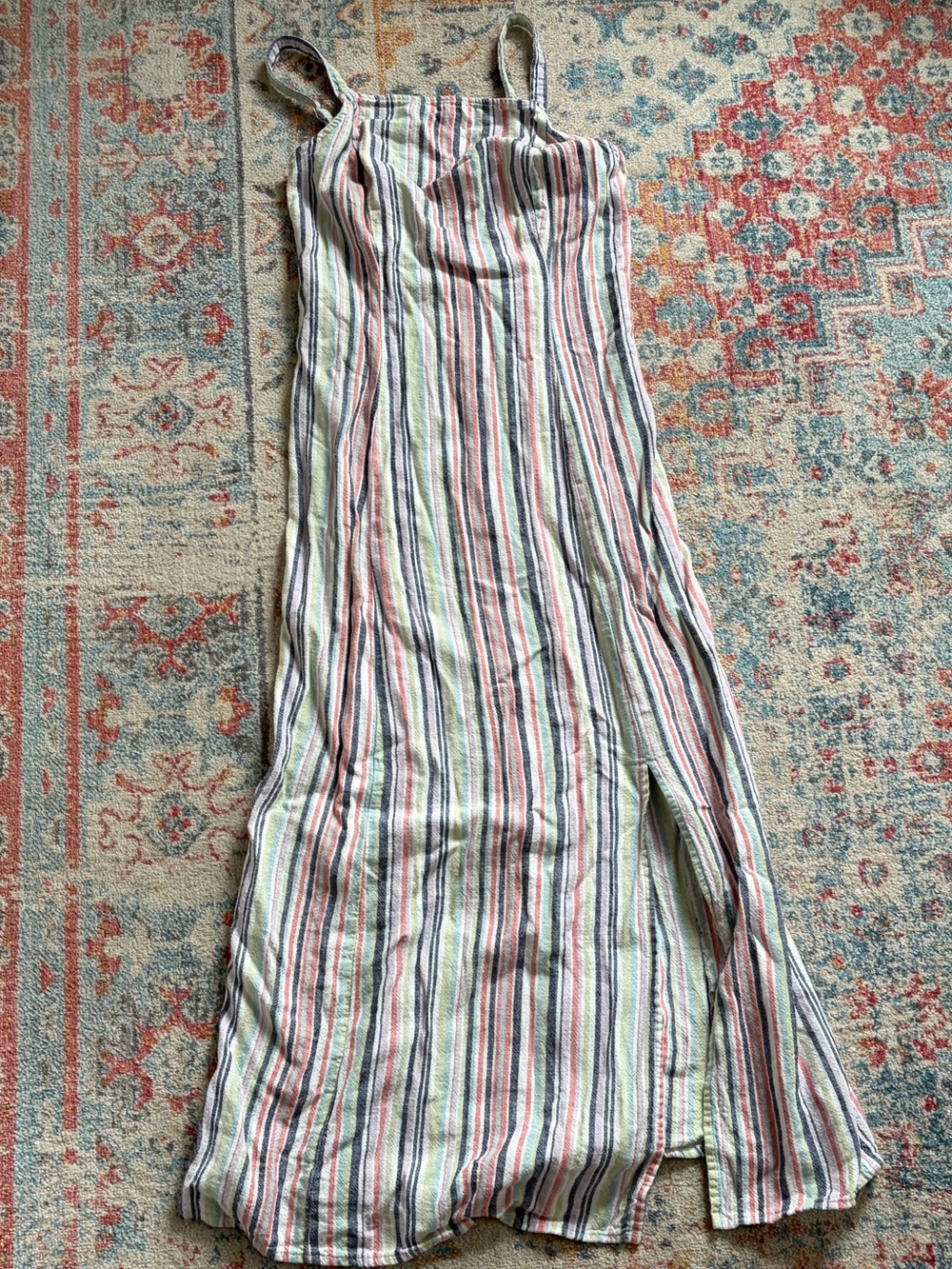 Old Navy colorful linen square neck striped sleeveless dress